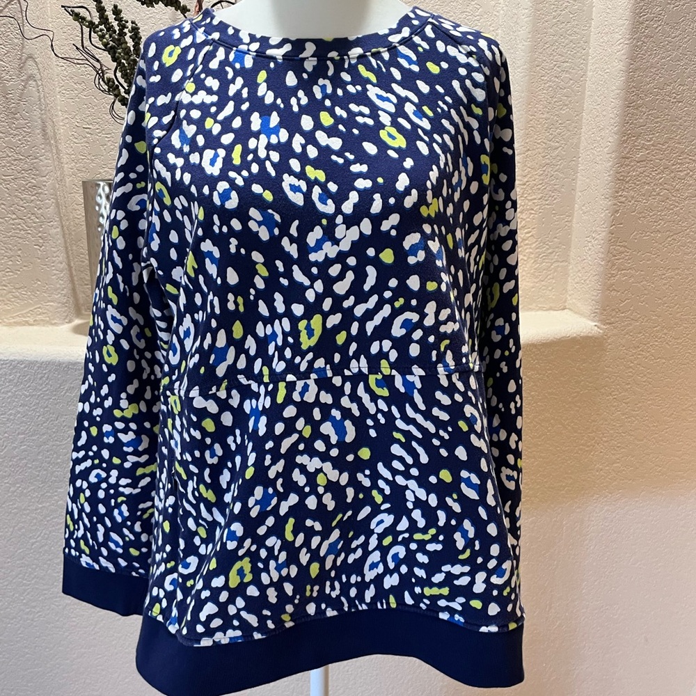 T by Talbots French Terry Blue Yellow Speckled Crew Neck Pullover Sweatshirt XLP